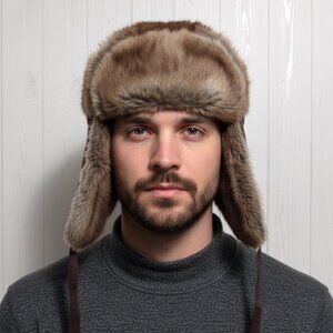 CROWN CAP Canada Genuine Muskrat Fur Trapper Hat - Size L - Brown Aviator Unisex